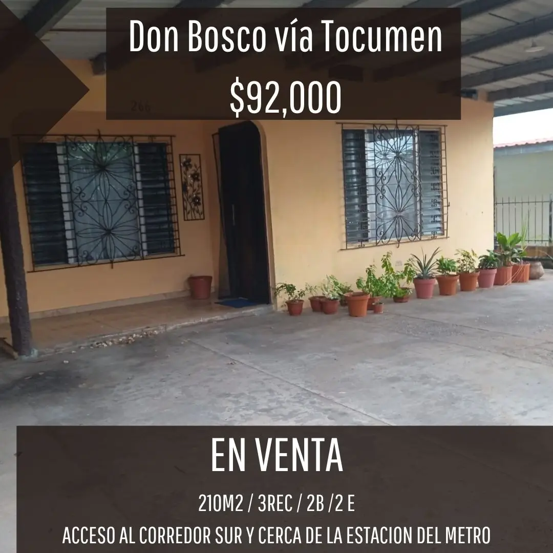 Fachada y estacionamiento de casa en Don Bosco vía Tocumen