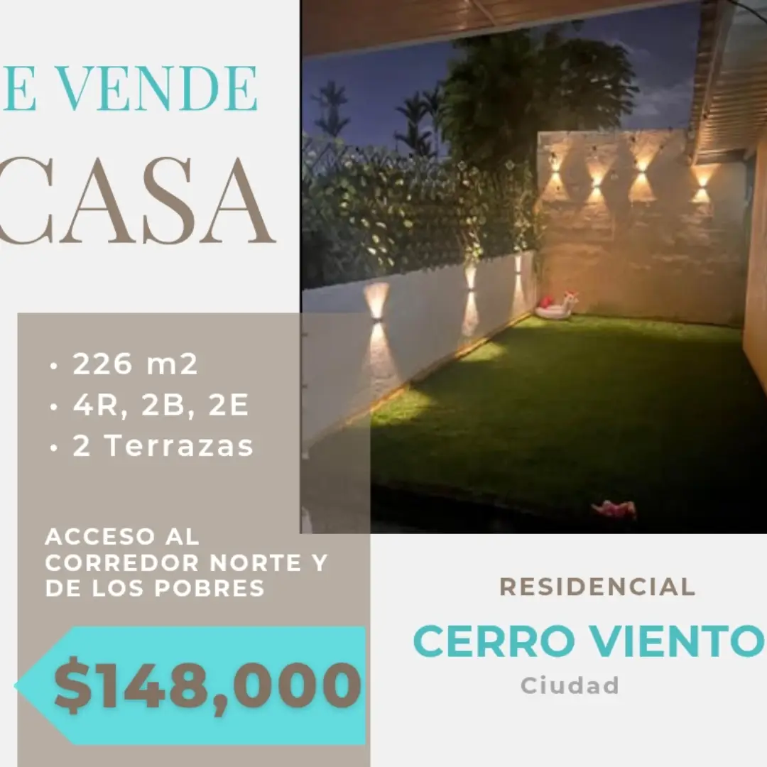 Terraza iluminada de casa en Residencial Cerro Viento